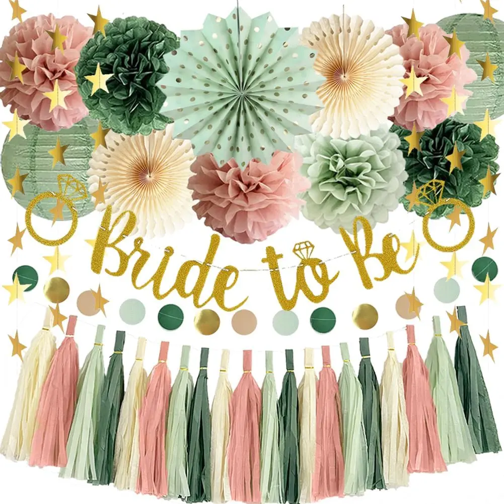 Bridal Shower Decorations Sage Green and  Bachelorette Party Decorations Bride to Be Banner Sage Green Dusty  Paper Pom Poms Paper Tassel Garlands for Wedding Shower Party Decor