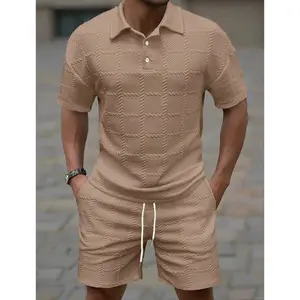 KZZ Top Men's 2-Piece Plain Short-Sleeve Solid-Colour Casual Suit Set, Matching Shorts, Fashion Apparel for Tropical Outings