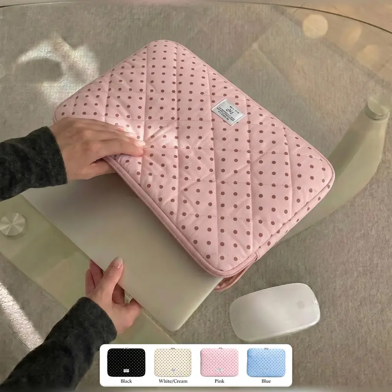 Korean Style Cute Polka Dot Quilted Laptop Sleeve, 10-11 Inch iPad Case, 13-14 Inch Shockproof Notebook Computer Bag, Laptop Bags