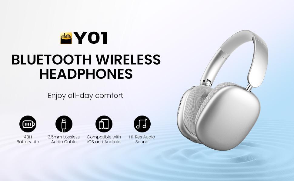 Wentronic Y01 ANC Headphones 48H Playtime,Hybrid Noise Cancelling,Hi-Res Audio,Foldable,Soft Earpads, with Mic for iOS/Android/PC