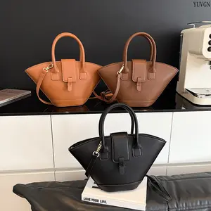 Retro Fan Shaped Crossbody Bag for Women, Elegant Mini Top Handle Handbag with Buckle Flap, Casual Convertible Shoulder Purse
