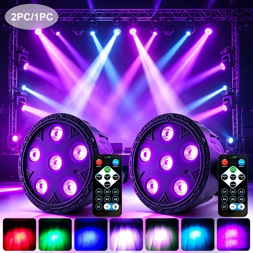 2pcs/1pc USB LED Light Stage Par Light Remote Control, 7Color LED Stage Light, Party Light Strobe Effect DJ Light for Church Club Disco Club Wedding Bar