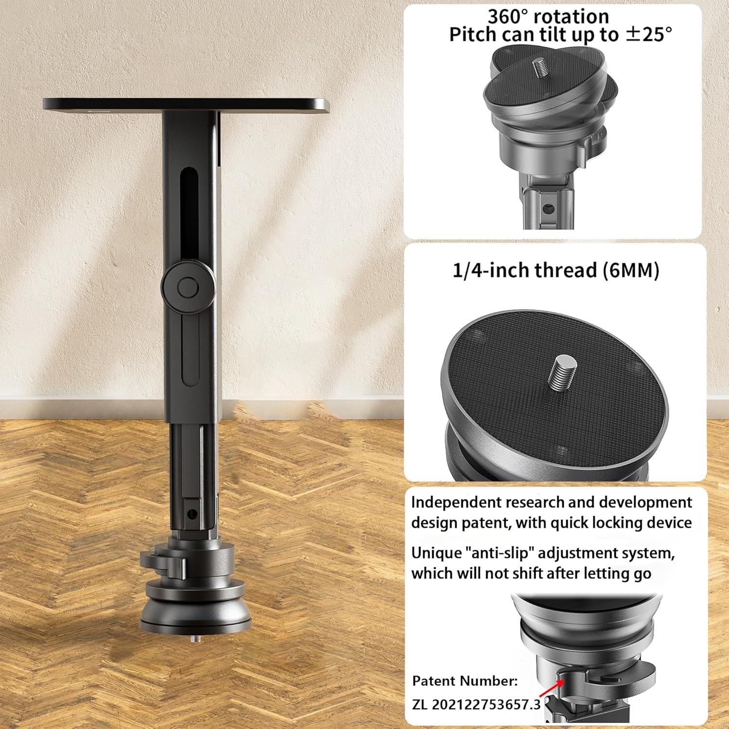 Projector Stand - Single Hole  Height Adjustable Wall Ceiling Mount, Universal Mount with Retractable Arms -  Alloy Material, Load 33 lbs - Black