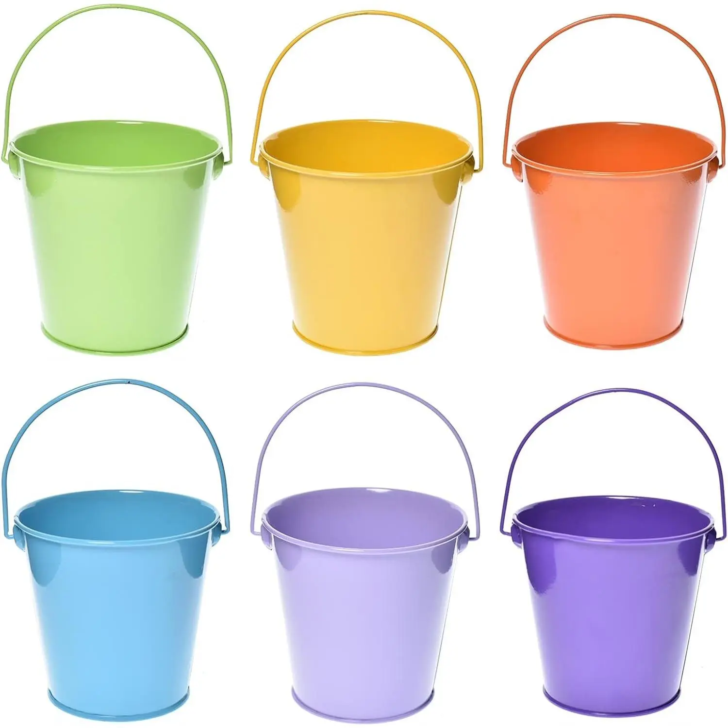 Small Metal Buckets with Handles, 6 Pack 4.3 Inch Colored Galvanized Buckets for Kids, Classroom, Crafts, and Party Favors (Multi-Colored, 4.3" Top)