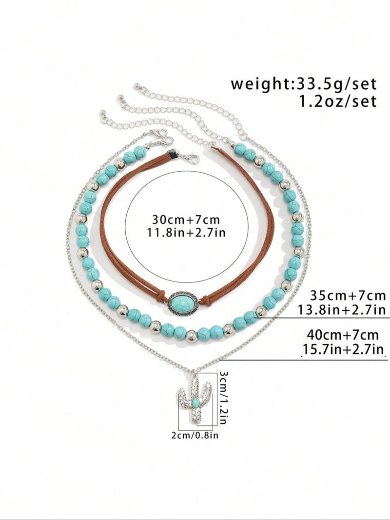 Vintage Cow Head Decor Beaded & Pendant Necklaces, Boho Style Turquoise Decor Necklace for Women & Girls, Party, Daily Clothing Decor, Birthday Gift, Daily Wear Necklace