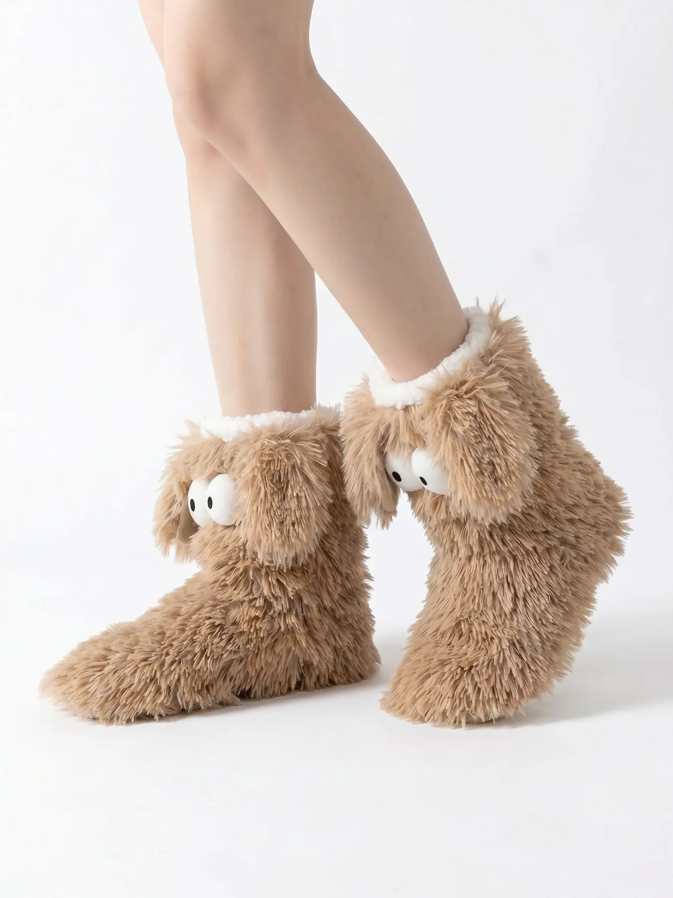 Women’s Funny Monster Plush Floor Socks, Cute Eyes, Warm Cozy Mid-Calf, Soft Non-Slip Fuzzy, One Size Fits Most, Gift Idea
