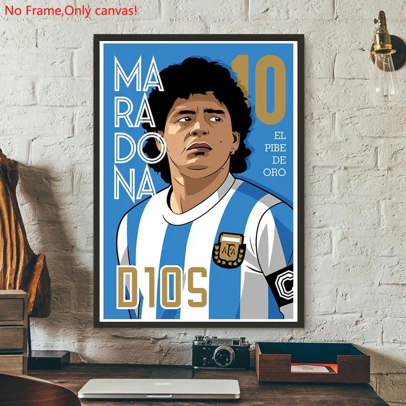 1 piece/set frameless canvas painting print poster, Classic Football player art,Maradona Football Poster, a perfect gift for football loves, ideal gift for bedroom, living room, dorm hallway, kitchen, mural, wall decoration, room decor