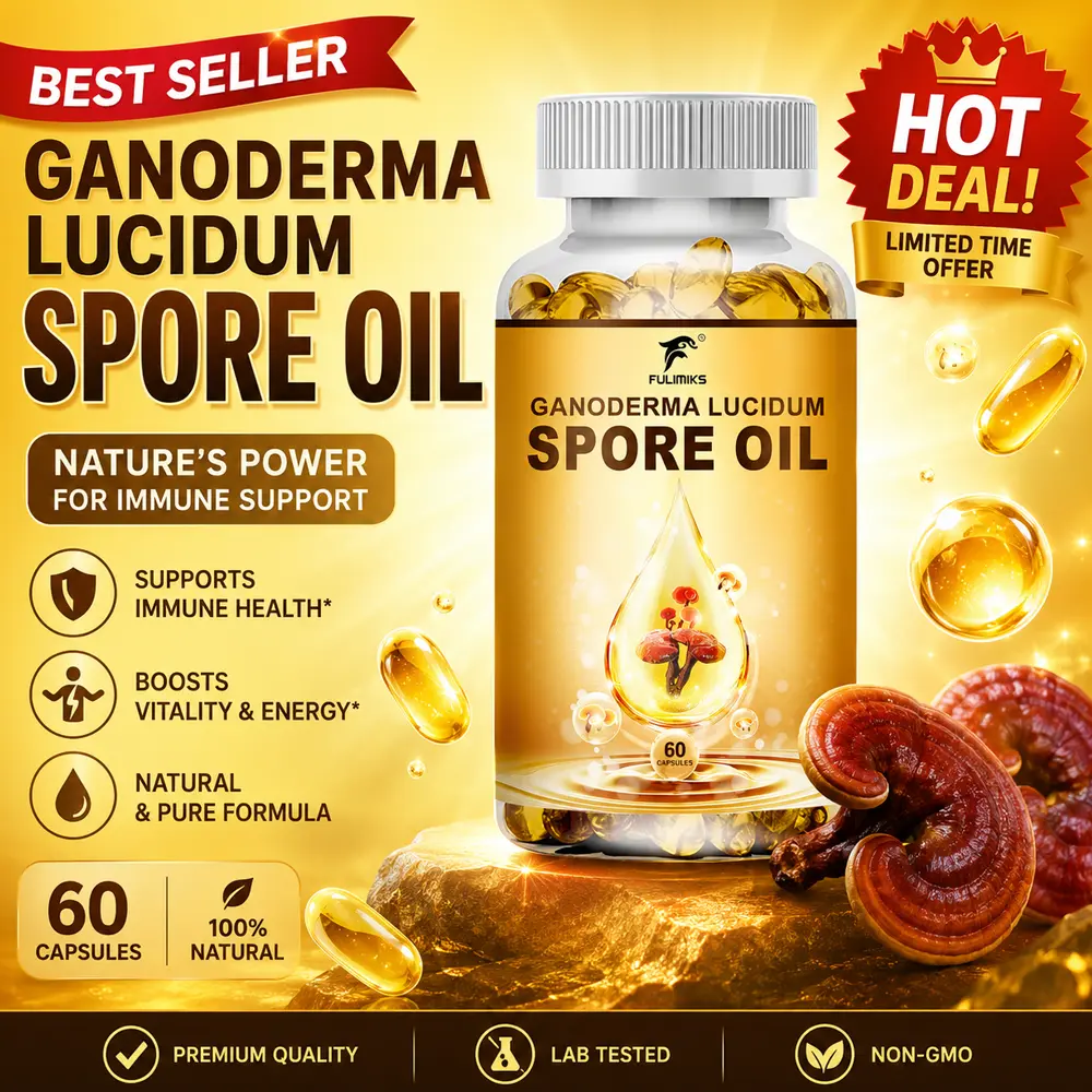 Ganoderma Lucidum Spore Oil Capsules – High Potency Supplement for Liver Detoxification, Immune Support, Antioxidant, Brain Health & Daily Energy – 60 Softgels