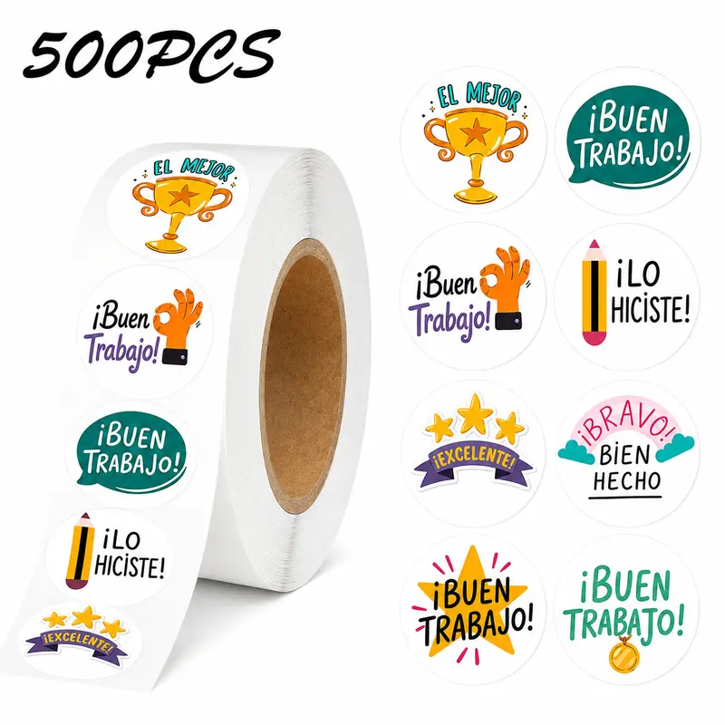 500Pcs Inspirational Stickers In Spanish, Suitable For Use In Gift Bags, Envelope Closures, Party Decorations, And As Reward Stickers For Office Supplies