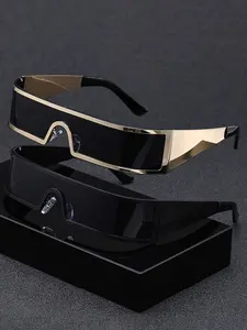 Men's Metal Frame Glasses, Wide Leg Cyberpunk Style, Trendy Fashion Eyewear, Casual Streetwear, Elegant and Stylish, 2 Pairs