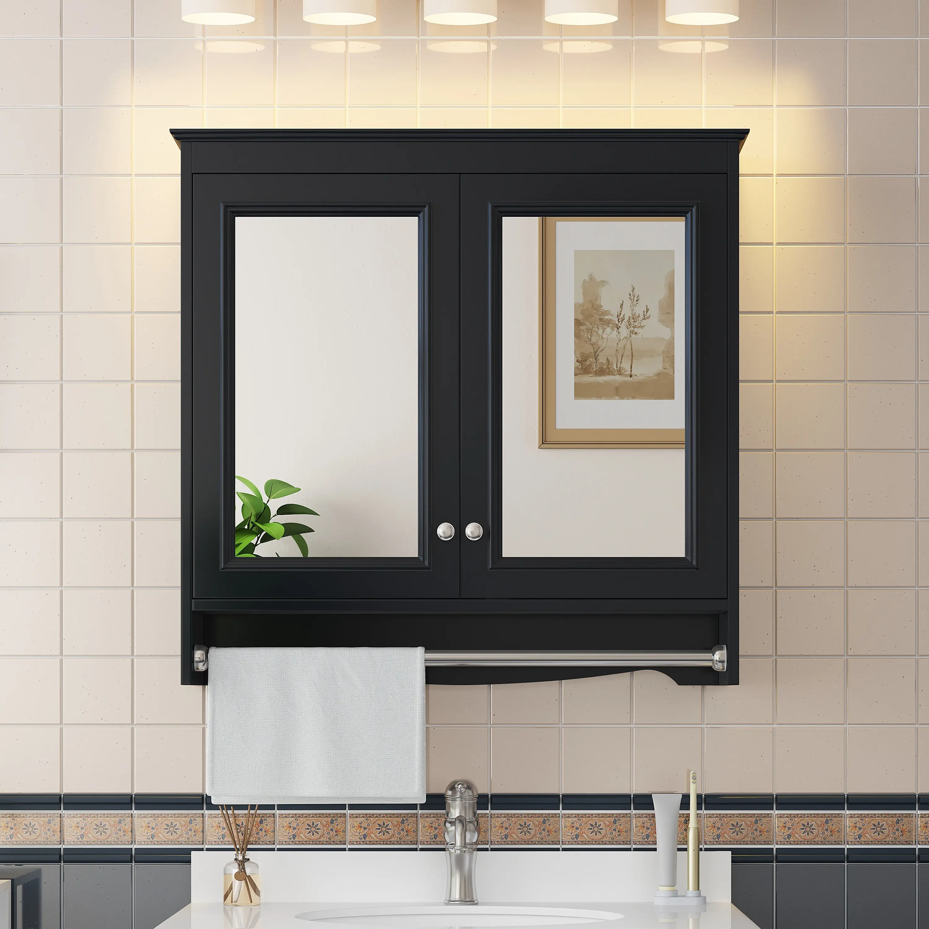 ARCH 30 Inch Wall Mounted Bathroom Mirror Cabinet Medicine Cabinet with Adjustable Shelves Soft Close Doors High Definition Mirror Storage for Bathroom Vanity, White, Living Room Table for Sofa Side, Bedroom, Office, Apartment and Home Decor