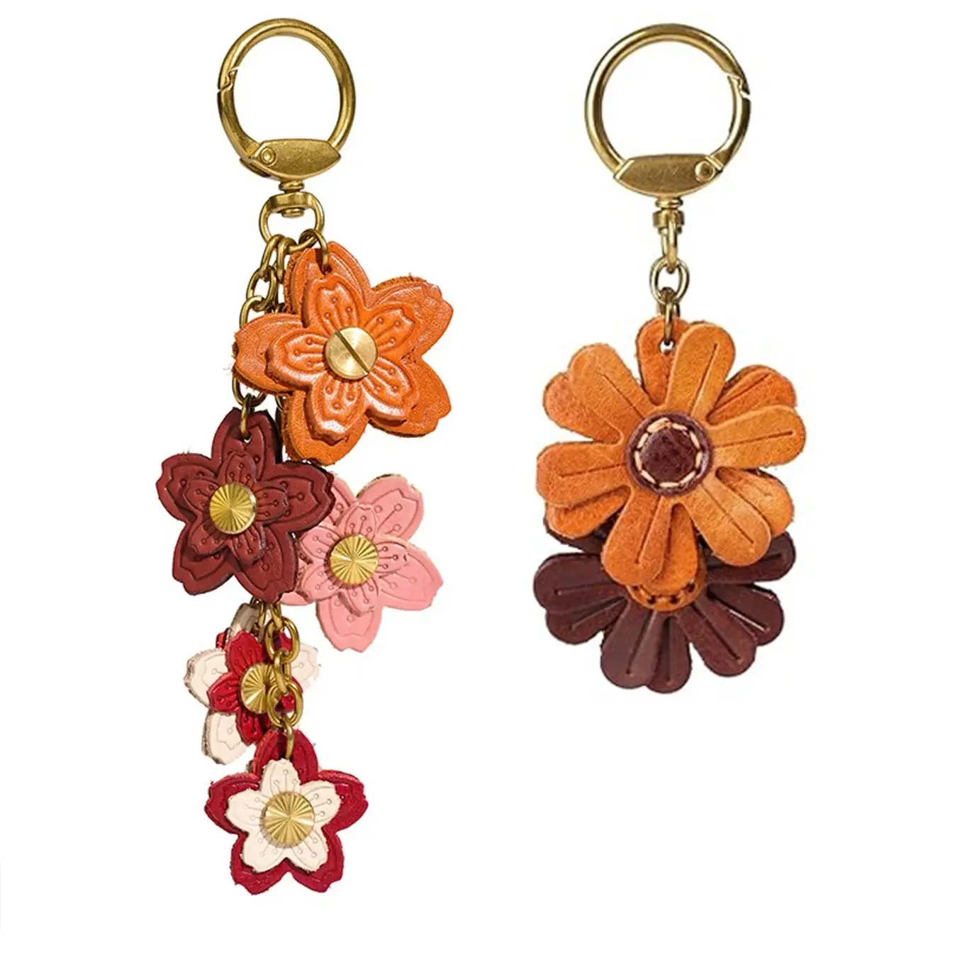 Leather Flower Bag Charm Set for Women, PCS Handmade Vegetable-Tanned Leather Purse Charms, Cute Daisy Purse Charm, Aesthetic Bag Accessories for Handbags Backpacks and Keys