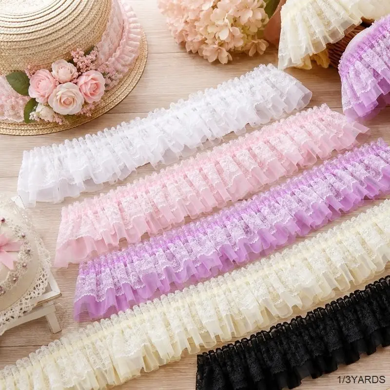 Lace Trim Ribbon, Ruffle Ribbon, 1/3 Yard White Lace Ribbon,Lolita Style Blacks Laces Trims, Delicate Floral Pattern Ribbons for Crafts Sewing and Dress Applique Decorations