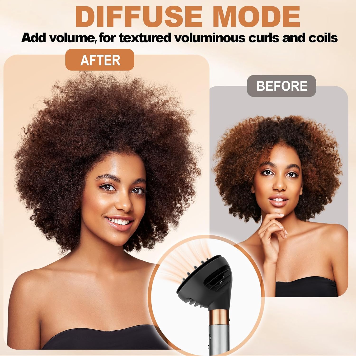 Curl Diffuser Attachment for Airwrap, Upgraded Nozzle Dome and Diffuse Modes for Faster Drying and Defined Curls, Grey