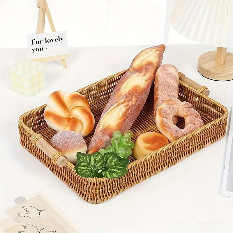Vintage Hand-woven Rattan Storage Basket with Wooden Handle, 1 Count Multifunctional Storage Tray, Picnic Bread and Snack Basket, Home Storage and Finishing, Organiser