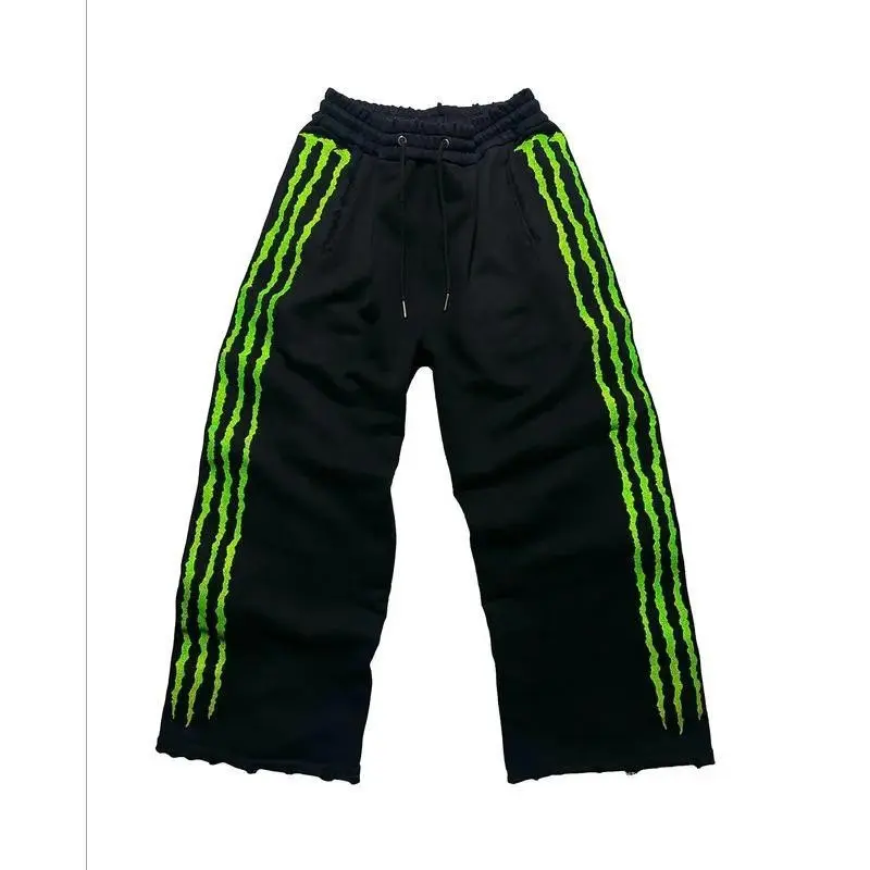 American Style Sweatpants Claw Stripe Fluorescence Pants Streetwear Hip Hop Personality Casual Pants Joggers Men Clothing