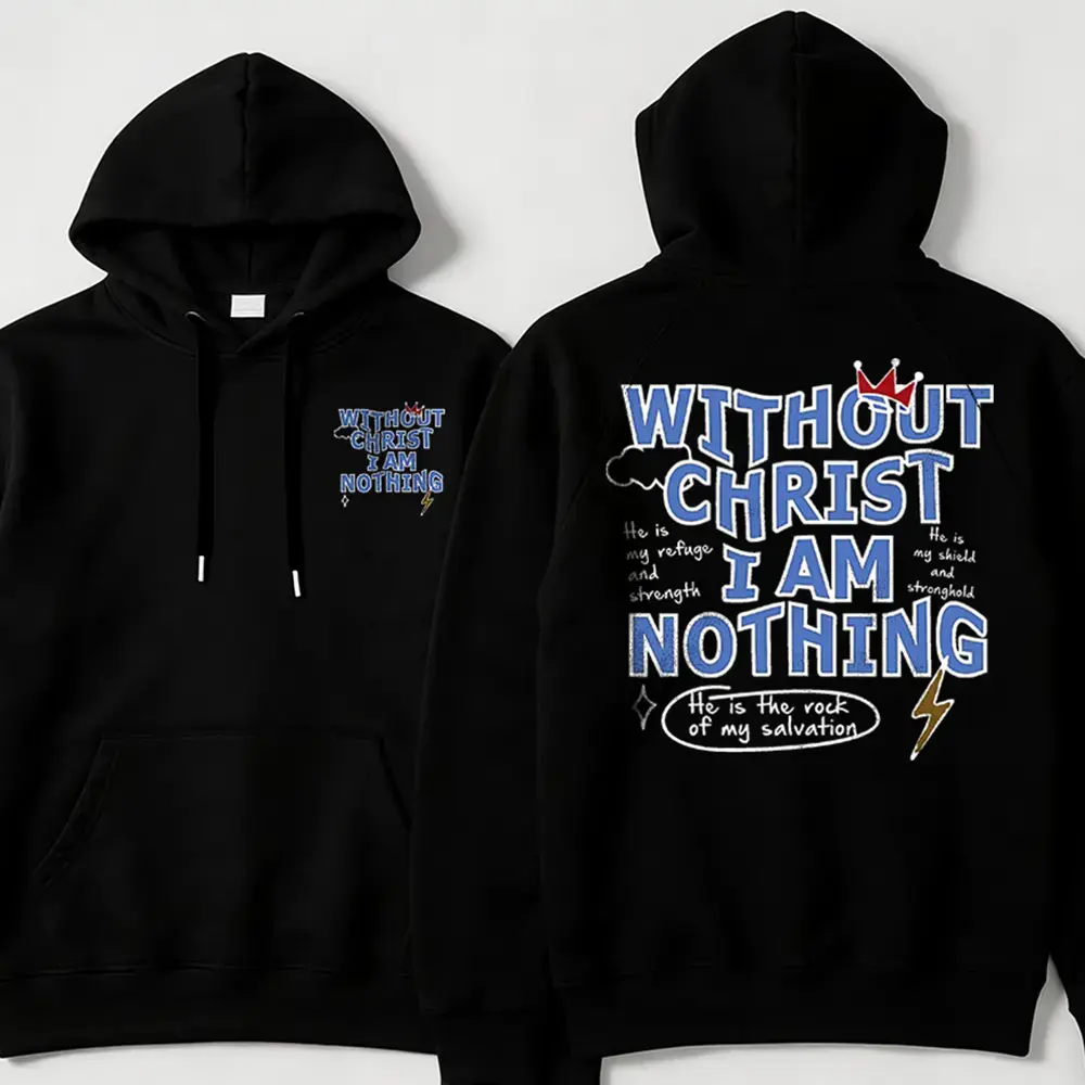 Men's Regular Fit "without Christ I Am Nothing" Letter Print Hooded Sweatshirt, Street Fashion Casual Long Sleeve Hoodie for Daily Wear, Menswear for All Seasons, Top