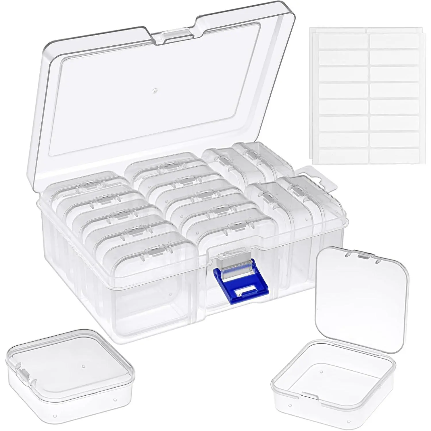 Bead Organizer and Storage, 15 count Clear Storage Containers, Mini Plastic Organizer Box, Rectangular  Storage Boxes with Label Stickers for DIY , Bracelet Making &  Art