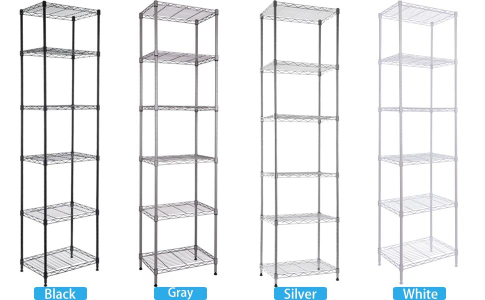 6-Tier Storage Shelves Standing Shelving Metal Units, Adjustable Height Wire Shelf Display Rack for Pantry Laundry Bathroom Kitchen 16.6" x 11.8" x 63", Black