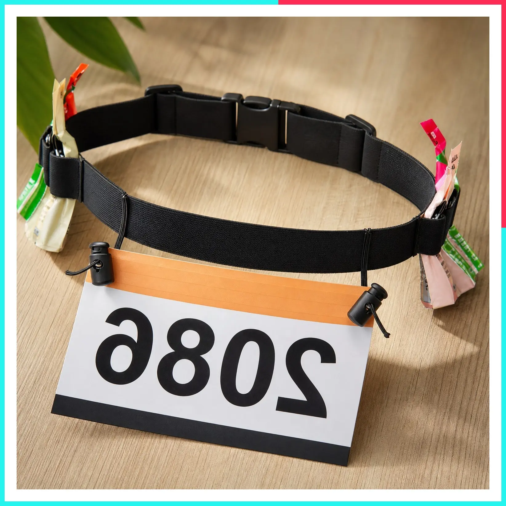 Race Number Belt with 6 Energy Gel Loops for Triathlon & Marathon | Bib Holder for Running & Cycling