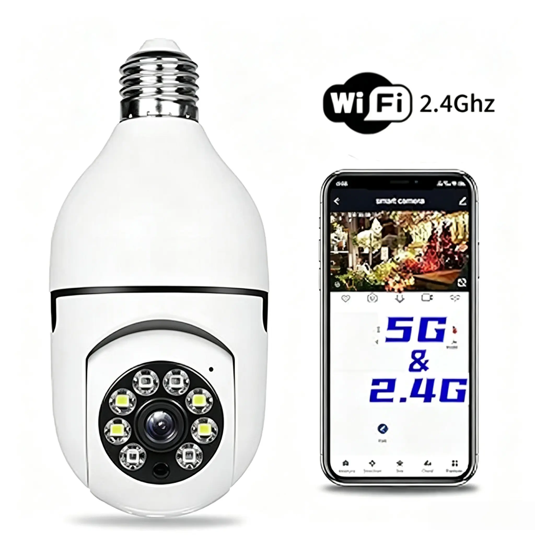 E27 Light Socket Security Wireless Camera,Color Night Vision & Human Detection Target Camera Security 2.4G/5G WiFi Wifi Cameras Easy Install Ptz Protection【Battery Not Supported, Plug-in Power Only】