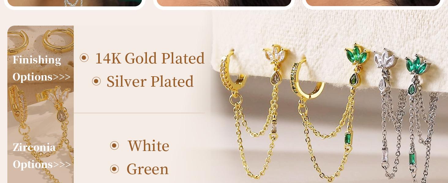 BASIC SUPPLY 6PCS Earring Stacks Cartilage Chain Helix Piercing Sets For Women Flat Back Multiple Piercing Dangle Huggie Hoop Stackable Jewelry