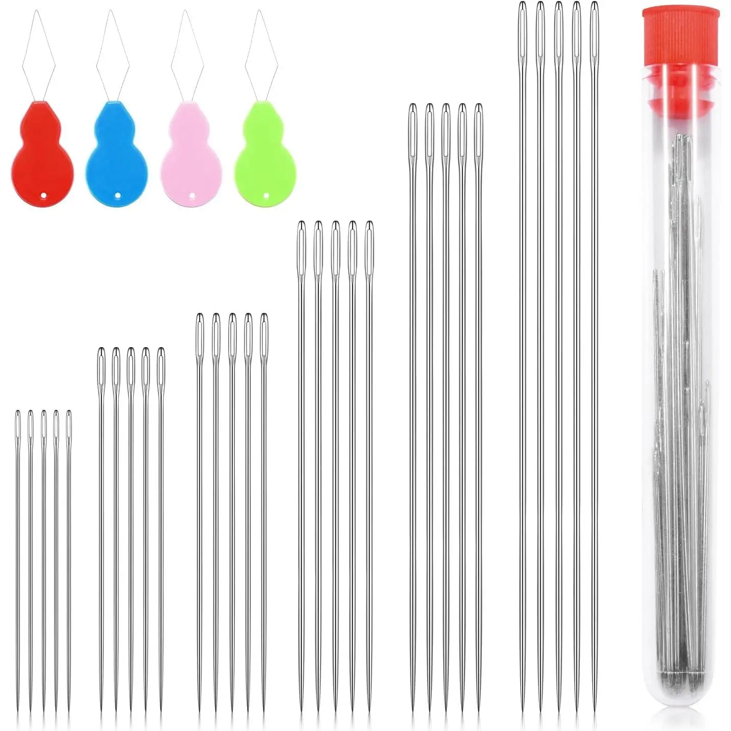 30pcs 6 Sizes Large Eye Embroidery Needles for Hand Sewing Crafts, Embroidery Needle Threader Cross Stitch for Crafts Leather Darning Tapestry Quilting Needlepoint Hand Sewing Supplies Accessories