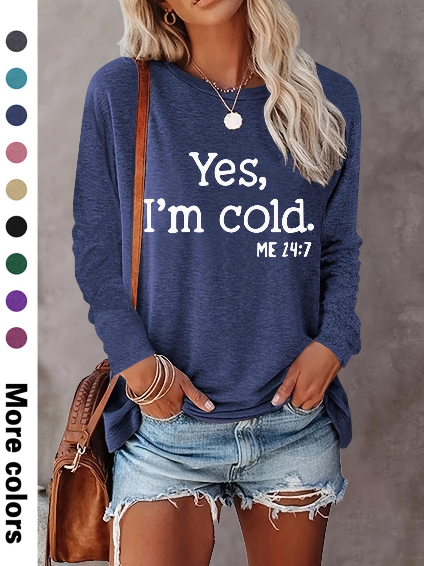 Women's Letter Print Round Neck T-shirts, Casual Long Sleeve Crew Neck T-shirts for Spring & Fall, Fashion Women's Top for Daily Wear