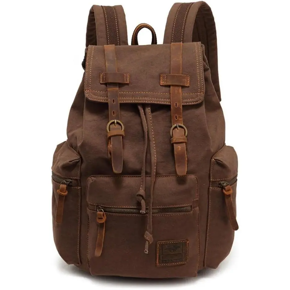 High Capacity Canvas Vintage Backpack - for School College Hiking Travel 12-15" Laptop