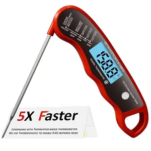 0.6S Instant Read Digital Meat Thermometer Pen for Outdoor BBQ, Grilling, Smoking, Oven Baking, Oil, Candy with Factory-Calibrated Waterproof Magnetic Backlit Flip Display, Motion Sensor.