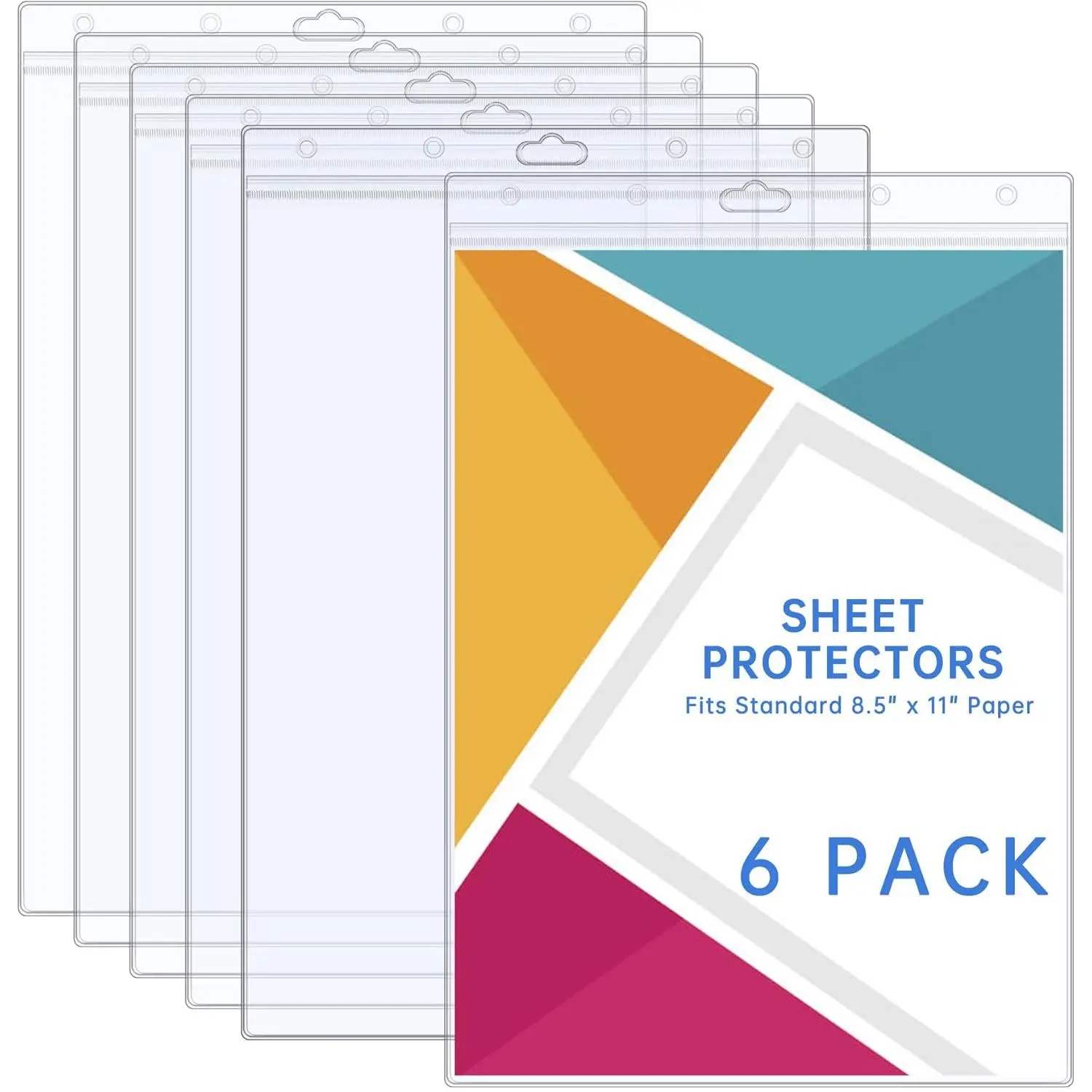 6 count Hard Sheet Protectors 8.5" x 11"  Resealable Zip Paper Page Protectors Clear Rigid Plastic Sleeves for Photos Certificate, Heavy Duty Document Holder Wall Sign Holder, Vertical