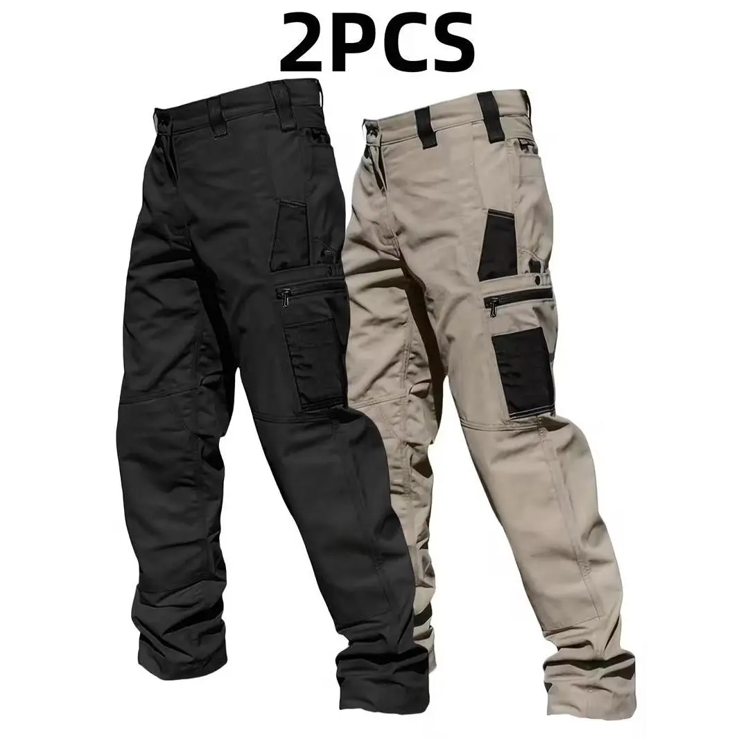HOMUG Men's 2-Pack Solid Color Tactical Cargo Pants, Multi-Pocket Design with Zipper Closure, Durable Outdoor Training Trousers, Available in Multiple Colors, Ideal for Outdoor Activities, Hiking, Camping and More, 230 GSM Men's Pants