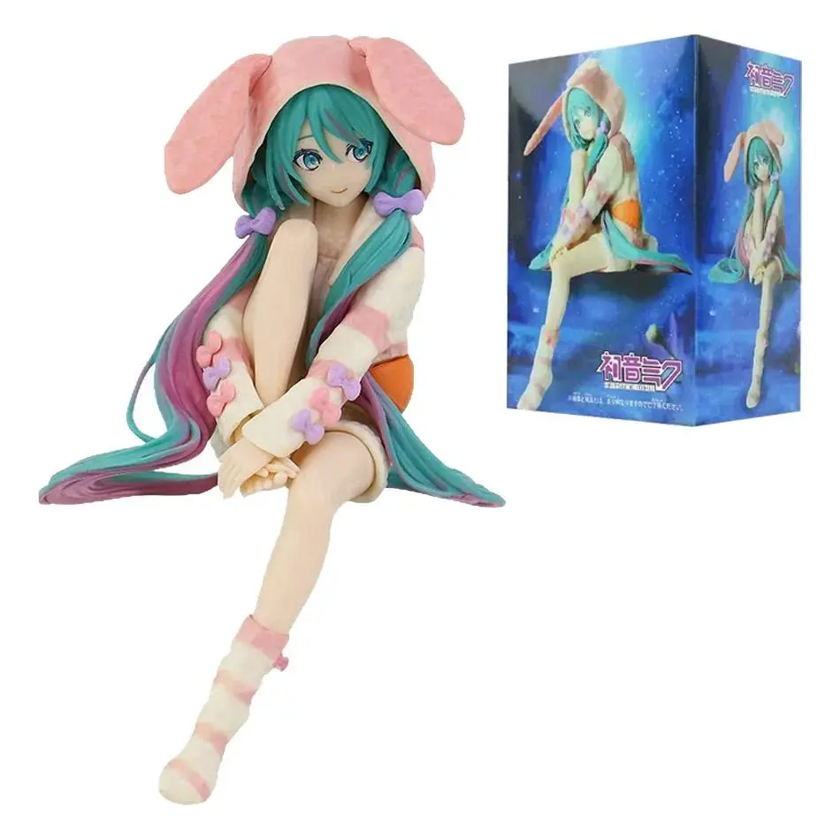 15cm/13cm Cutecore Hatsune Miku Action Figure - PVC Model Toy with Rabbit Ear Pajamas, Noodle Stopper Collectible Anime Figures Gift for Anime Fans