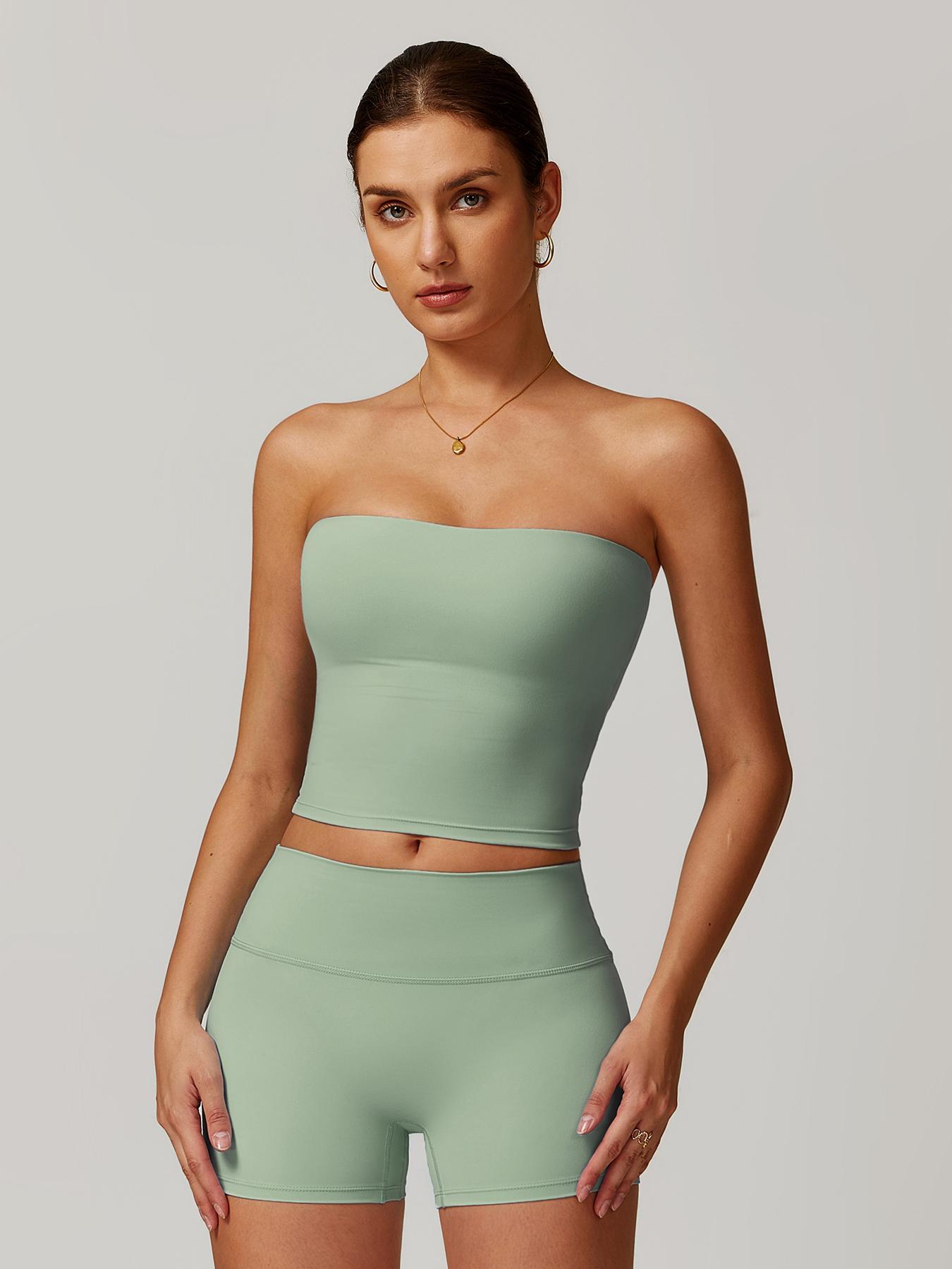 Women's Solid Color Crop Tube Top & Shorts Sportswear Set, Casual Comfy Breathable Two-piece Outfits for Yoga Gym Workout Running, Ladies Sportswear for All Seasons, Workout Running Clothes