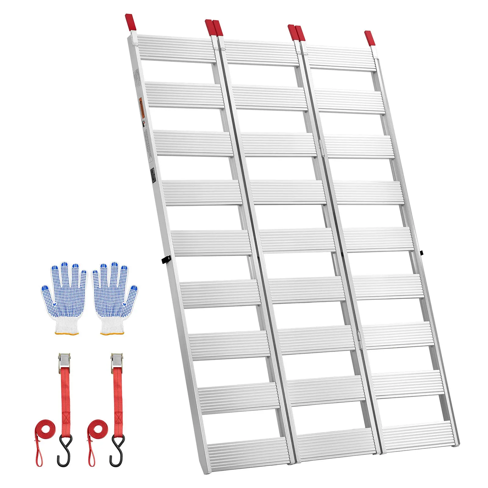 VEVOR Aluminum Trailer Ramps, 76 x 50 in Tri-Folding Truck Ramps with Straps & Non-Slip Rubber Fingers, 1500LBS Capacity ATV Loading Ramps for Pickup Trucks, Motorcycles, Lawn Mowers, Tractors, Carts