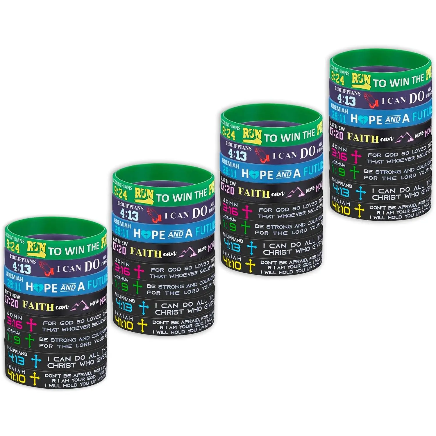 32-Pack Christian Scripture  Wristbands, 8-Inch  Verse Bracelets for Men, Women, – Inspirational Faith Bracelets with Philippians 4:13, Isaiah 41:10, Joshua 1:9, John 3:16
