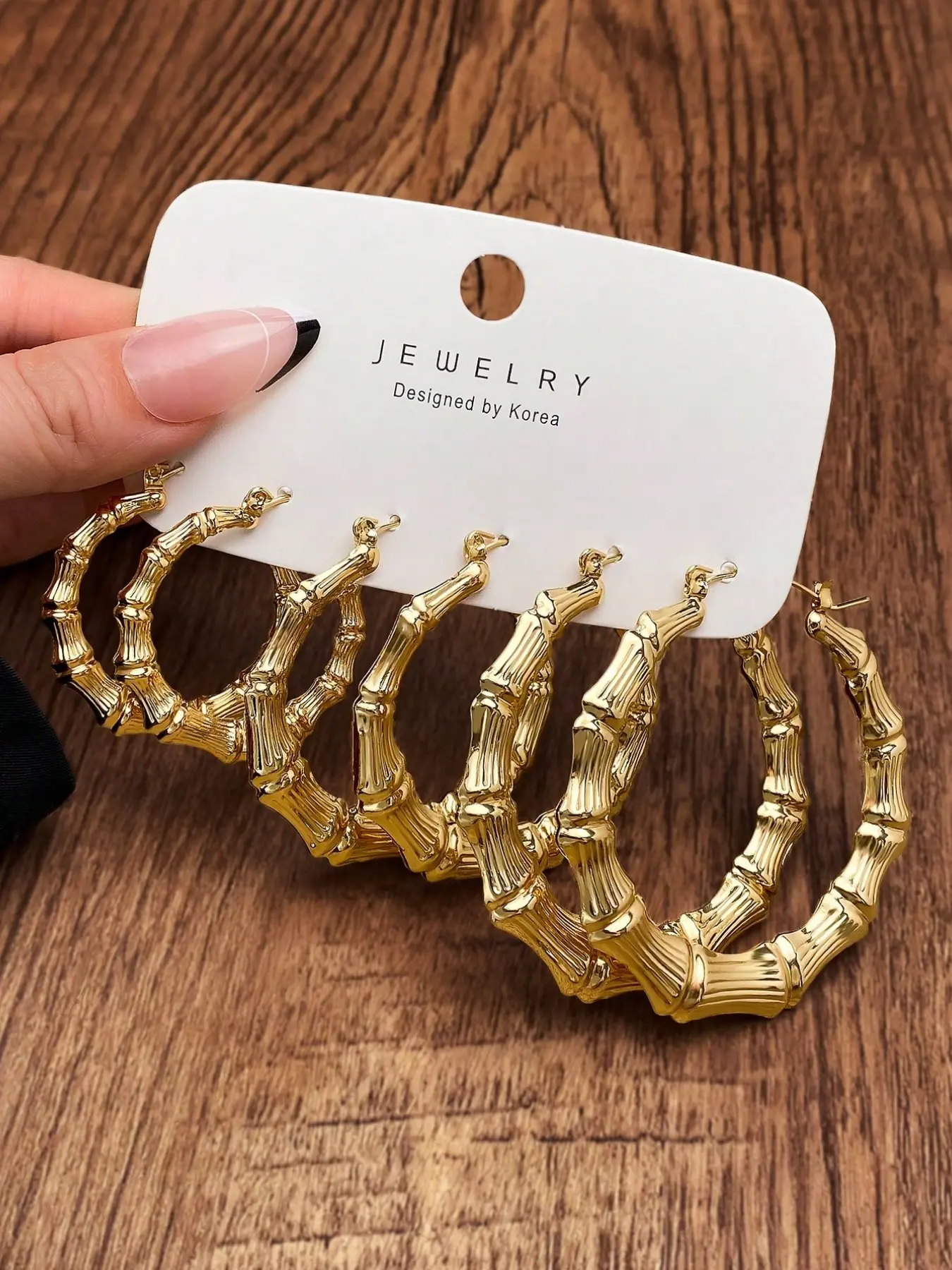 3pairs Gold Plated Bamboo Hoop Earrings Set, Multi - Size Textured Bamboo - Style Hoops, Dainty Minimalist Everyday Jewelry for Women
