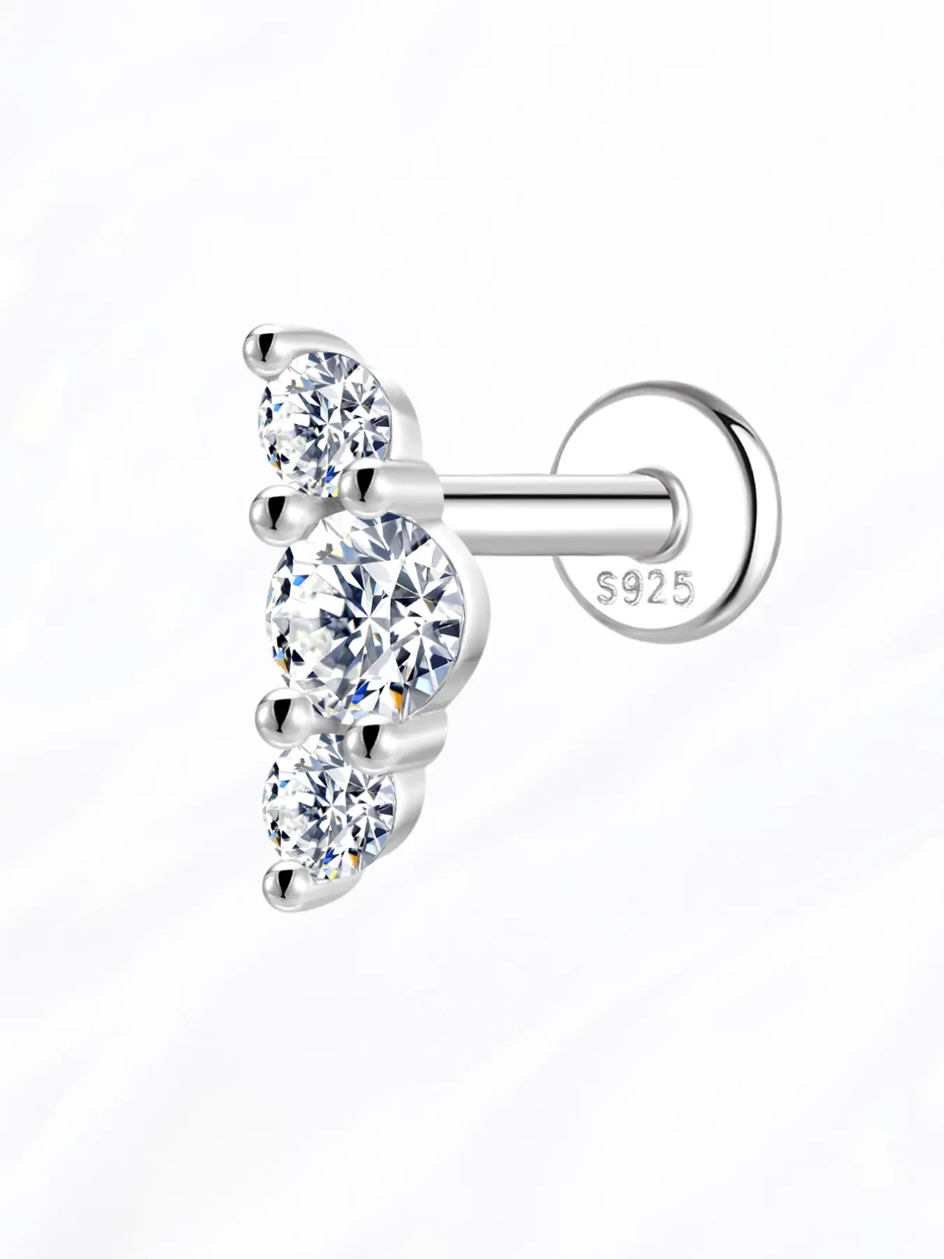 VORA 18K Gold Plated S925 Sterling Silver D Color VVS Synthetic Diamond Moissanite Flatback Stud Earring | Sparkly Classic Graduated Dual Stone Cartilage Helix Piercing | 100% Waterproof Perfect Holiday Gift