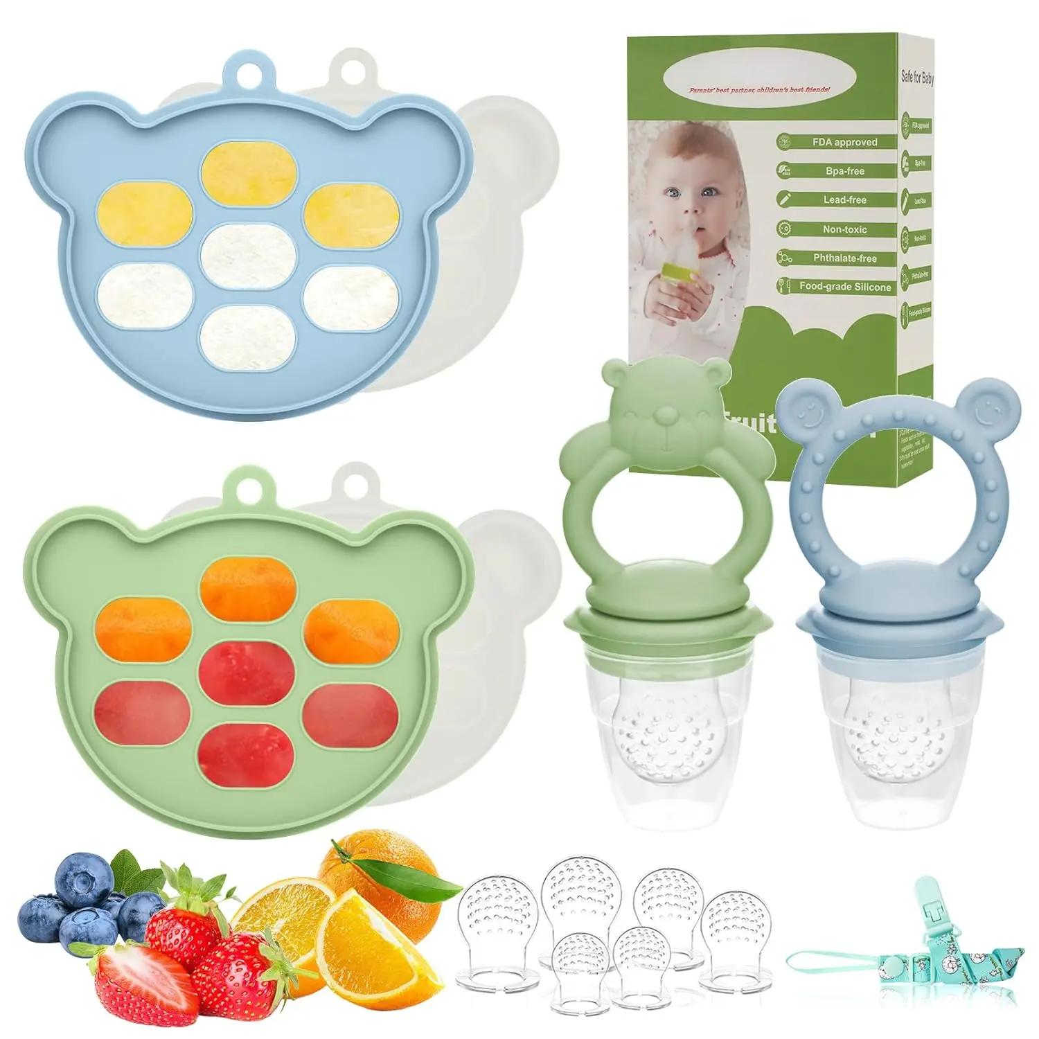 Baby Breastmilk Popsicle Molds & Baby Fruit Feeder (6 Pack), Infant Food Freezer Tray Storage Containers, Silicone Teething Pacifier Feeder and Teether  Babies,Babies Feeder