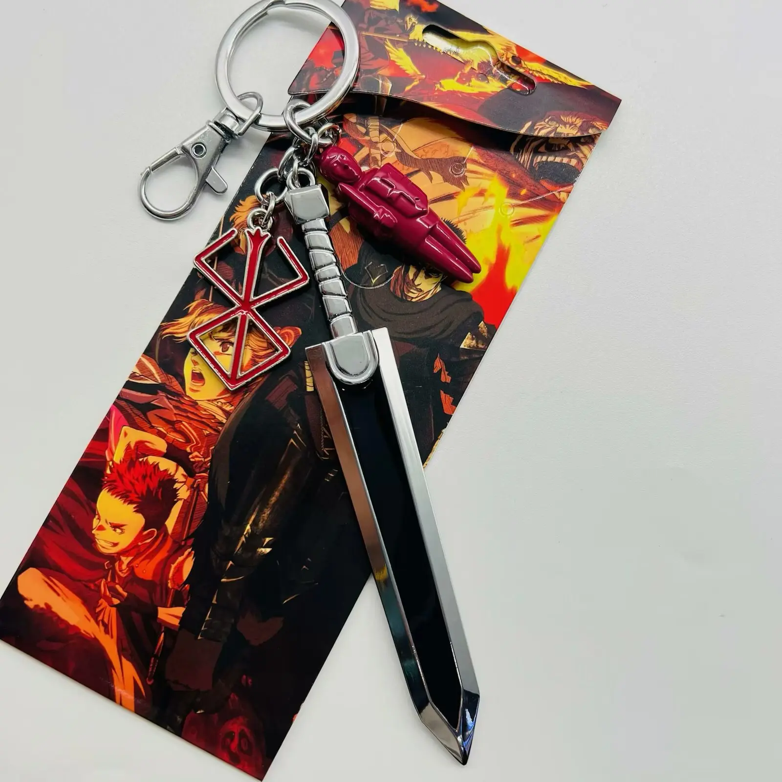 Anime Sword Keychain Double Set - Berserk Dragonslayer & Demon Slayer Giyu's Nichirin with Metallic Finish, 2Pcs Otaku Charms for Backpacks, Collecting Gift, Two Piece Set, Anime Art