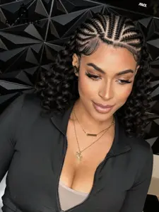 16-Inch Braided Wig Cap, Natural Bohemian Style, Heat Resistant Curly Hair, Lace Front, Suitable for All Seasons, Women's Accessory