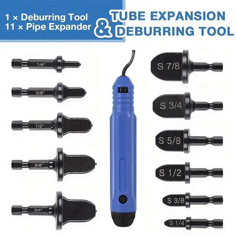 12-Piece Copper Tube Expander and Deburring Tool Set, 1/4 Inch Hex Copper Tube Crimping Tool Kit, Crimper Plier Set, Hvac Repair, Aluminum, Water Pipe, Car Ac