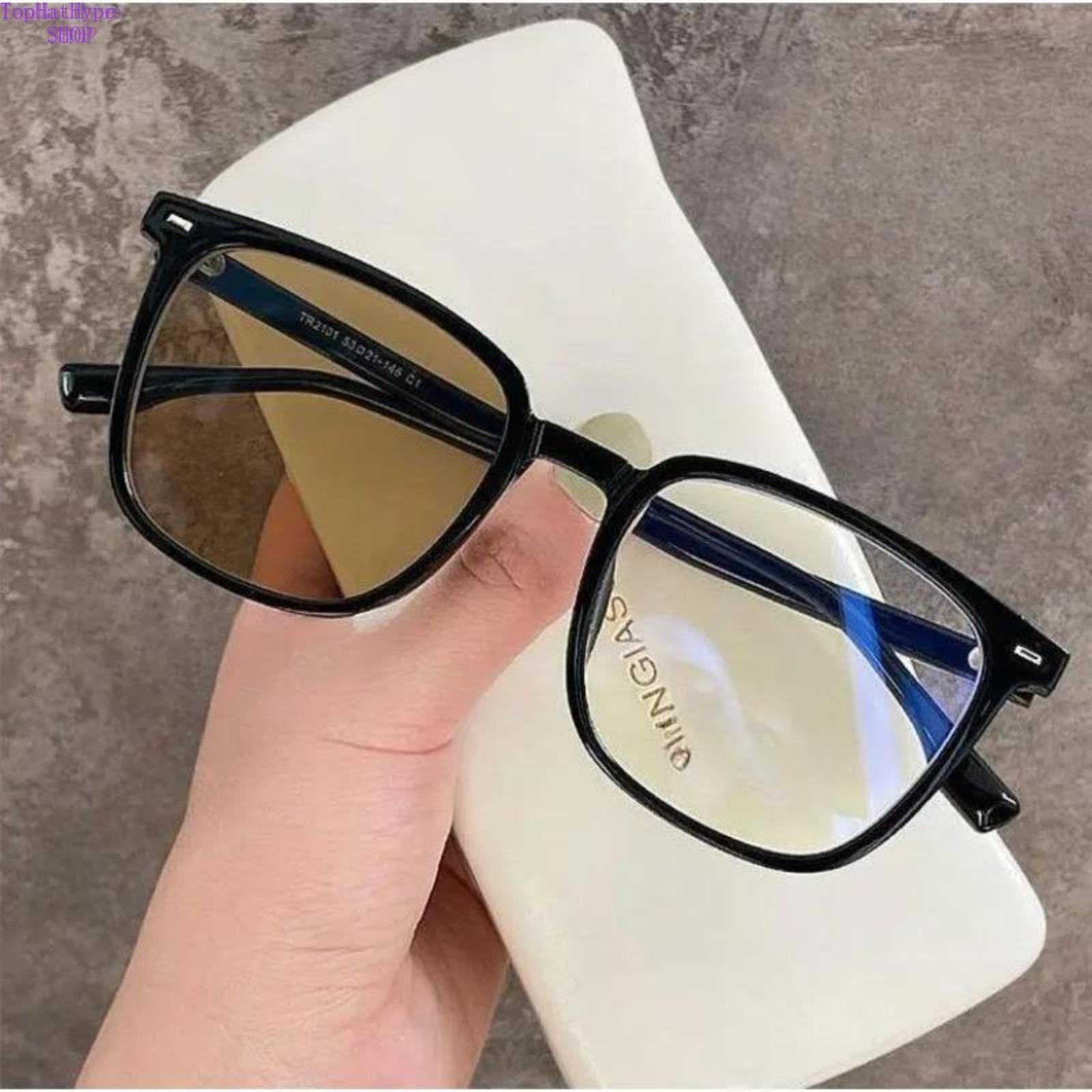 New Trendy Photochromic Myopia Glasses, Square Thick Black Frame for Men & Women, Flattering Slim Face Design, Blue Light Blocking Prescription Eyewear