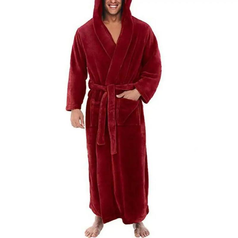 Oversize Men Bath Robe Winter Long Flannel Bathrobe Fleece Kimono Night Cozy Sleepwear Male Home Clothes Gown Sleepwear Loungewear Menswear