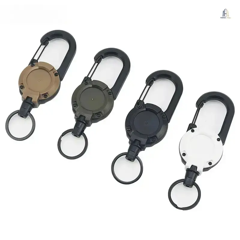 4-Piece Sturdy Retractable Keychain Accessory Set - 58cm Stainless Steel Lanyard, Multifunctional Key Organizer, Mountaineering Clips, ID Card Holder, Lightweight EDC Gear, Unisex for Office, Outdoor Use, Key Organizer Keychain