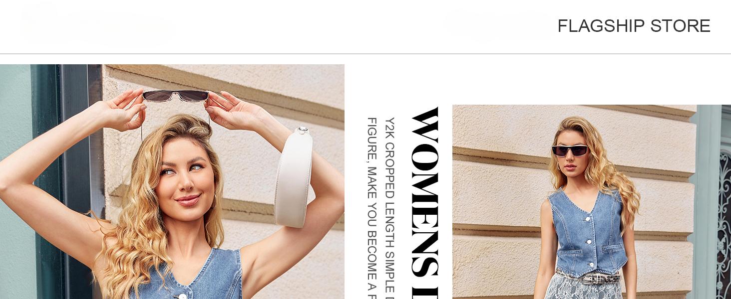 Imily Bela Womens Denim Vest Sleeveless V Neck Button Down Jean Waistcoat Jacket Y2K Summer Crop Tops