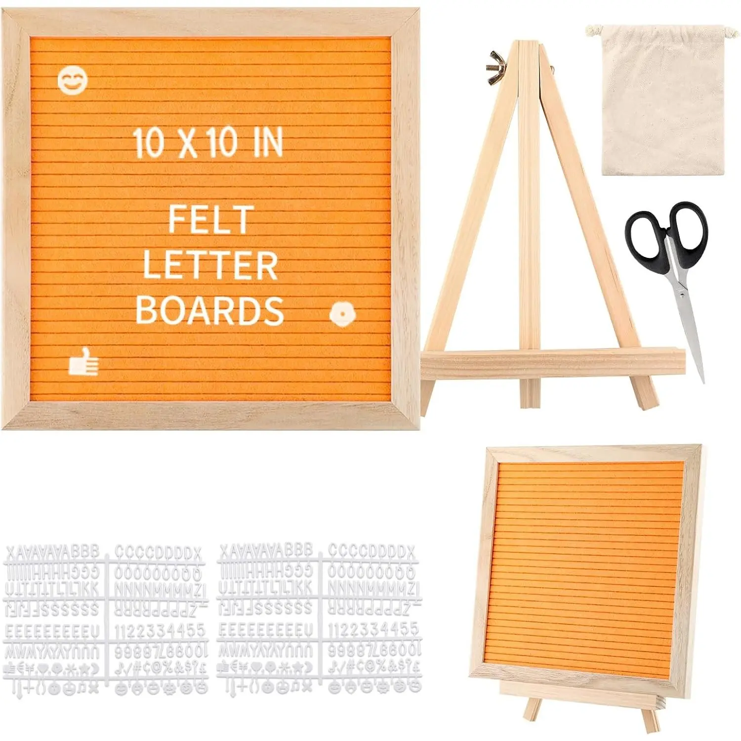 10x10 Inch Felt Letter Board with Stand, Orange Changeable Message Board with 340 Letters Numbers & Symbols, Wooden Frame Felt Sign for Baby Announcement, Wedding, Party, Home or Office Decor