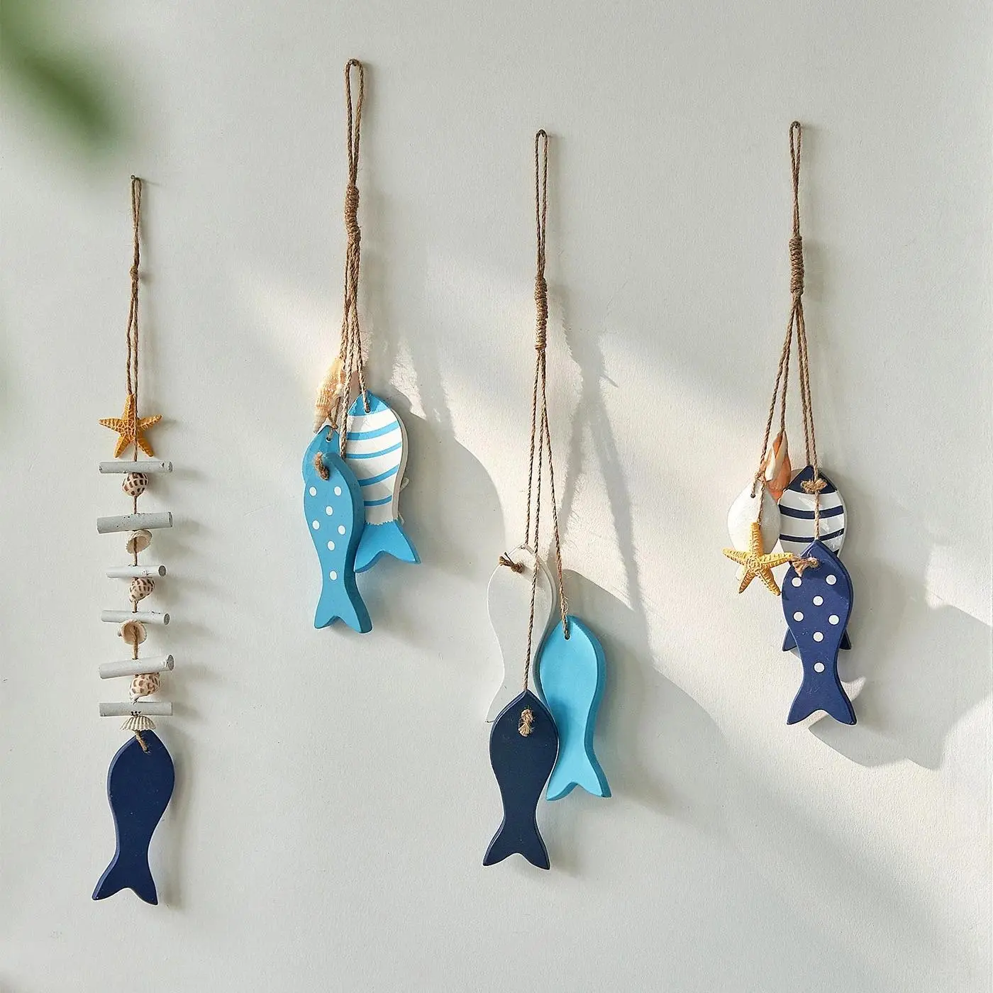 Wooden Fish Wall Hanging Ornaments, Nautical Beach Theme Home Decoration Sculpture for Bathroom Bedroom Lake House Decor