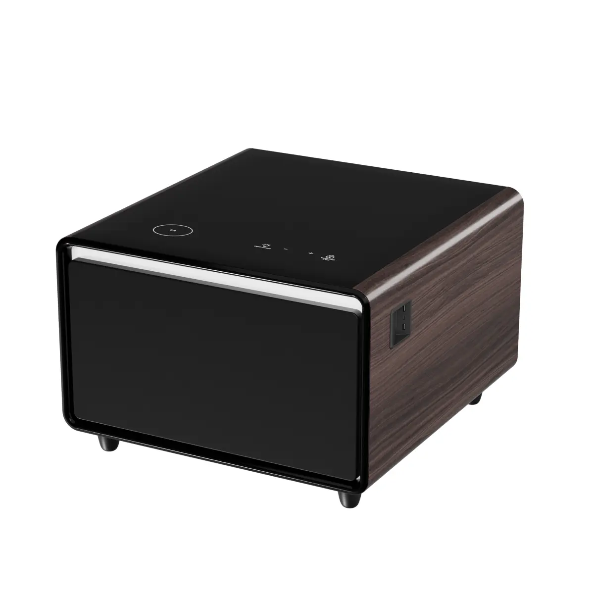 Brown Modern Smart Bedroom Side Table - 26.26 x 27.76 x 18.11 inches, Fully Assembled, Built-in Fridge, Wireless Charging, Temperature Control, Power Socket, USB Ports, Outlet Protection, Induction Light, Front Welcome LED Light, Refrigerator, Type-C Char