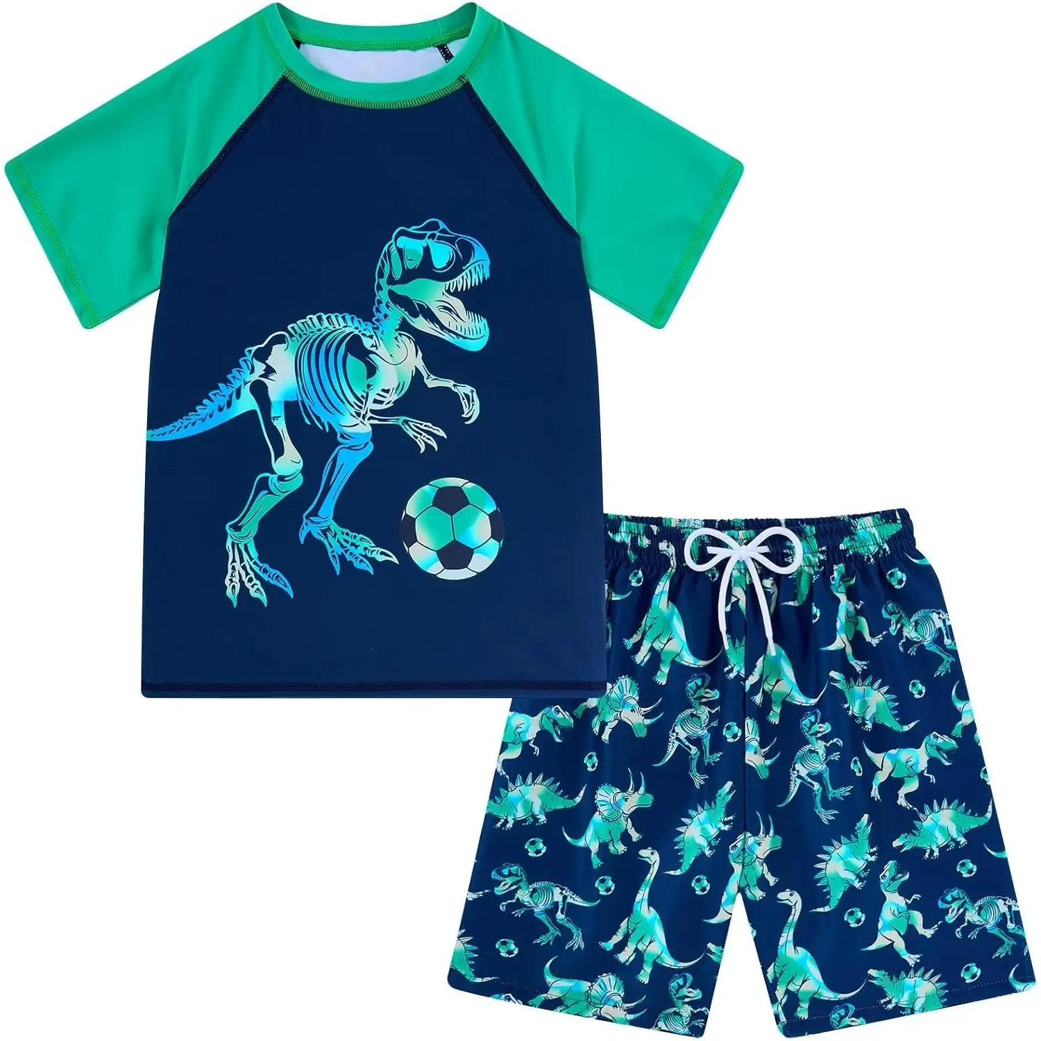 Boys' Short Sleeve Rash Guard Swimsuit Set with Swim Trunks for Ages 4-14(Gift)
